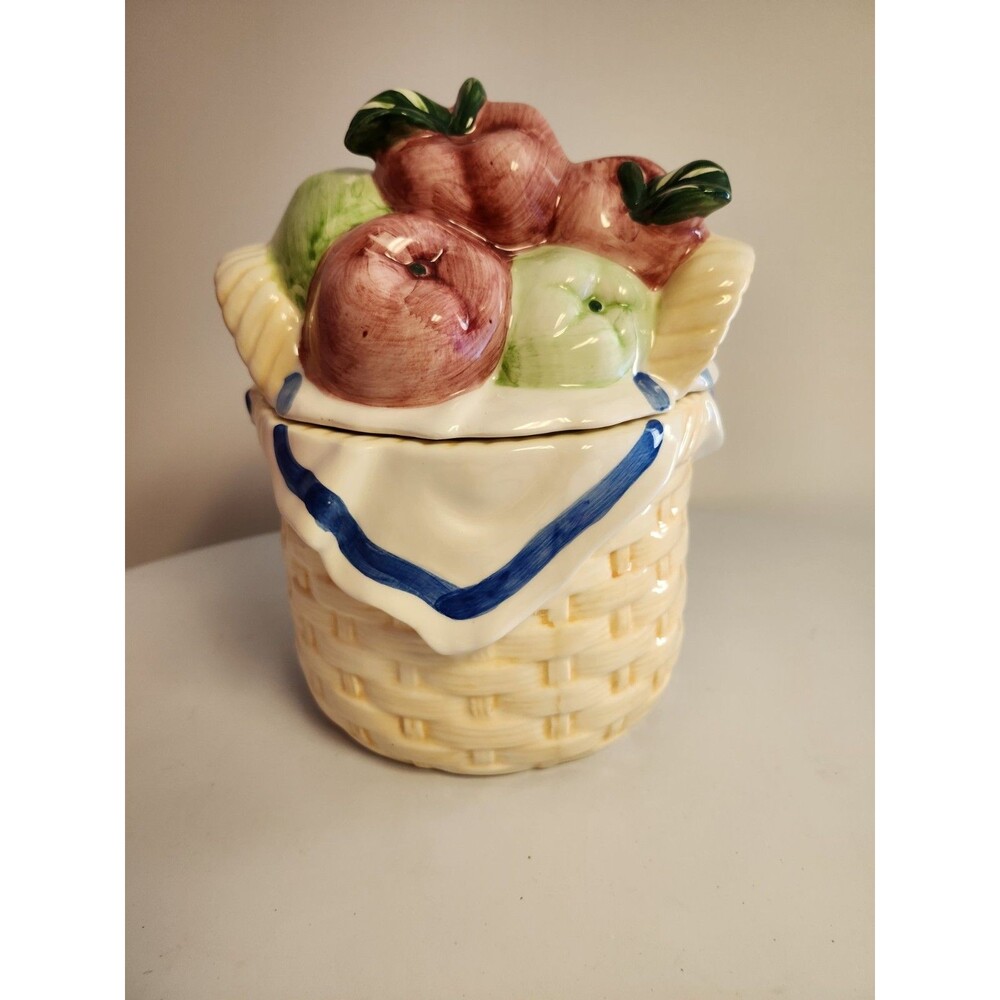 Boston Warehouse Vintage Apple Basket Ceramic Cookie Jar - 2 Pc - Thailand c6 sb